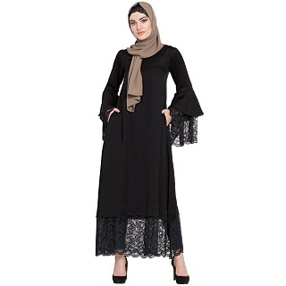Designer lace abaya- Black